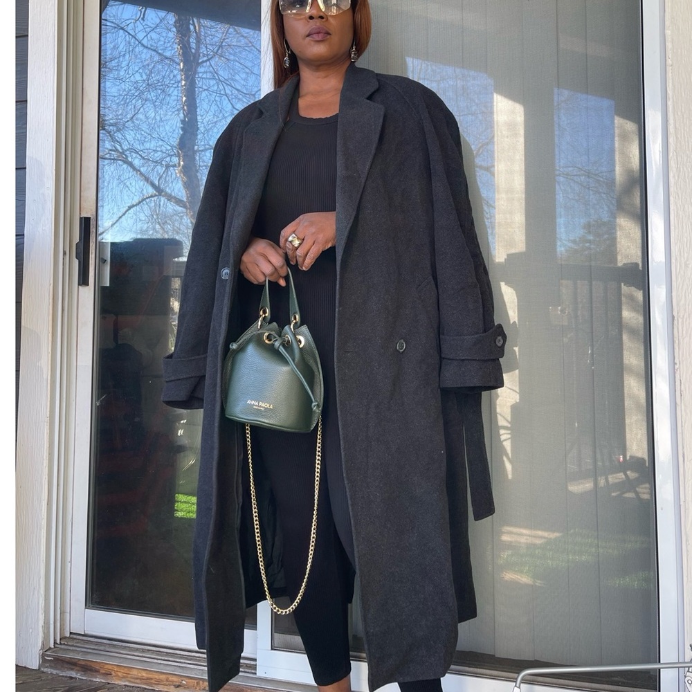 VINTAGE HERRINGBONE WOOL CASHMERE BELTED OVERCOAT